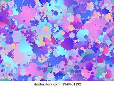 Colorful seamless pattern background with art paint drops, spots. Grunge layout of rainbow blotch (different colors silhouette of splotches). Vector multicolored wallpaper