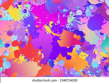 Colorful seamless pattern background with art paint drops, spots. Grunge layout of rainbow blotch (different colors silhouette of splotches). Vector multicolored wallpaper