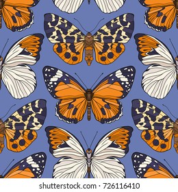 Colorful seamless pattern, background with butterflies.  Vector illustration.