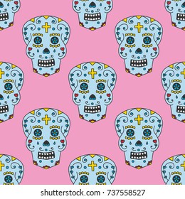 Colorful seamless pattern background with calaveras for Day of the dead.
