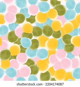 Colorful seamless pattern, background, collage with different watercolor shapes and stains. Vector illustration, wrapping paper