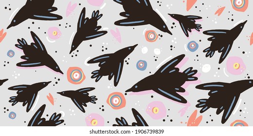 Colorful seamless pattern, background, header, collage with different shapes and textures. Vector illustration. Trendy colors 