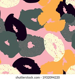 Colorful seamless pattern, background, header, collage with different shapes and textures. Vector illustration. Trendy colors 