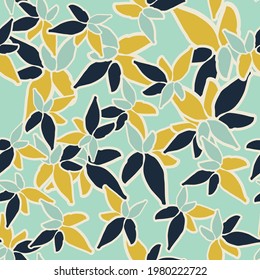Colorful seamless pattern, background, header, collage with different flowers, leaves. Vector illustration. Trendy colors 
