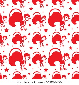 Colorful seamless pattern background with roosters. Symbol of 2017 year. Oriental happy new year illustration.