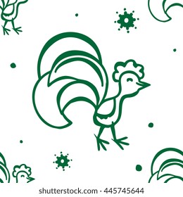 Colorful seamless pattern background with roosters. Symbol of 2017 year. Oriental happy new year illustration.