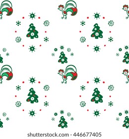 Colorful seamless pattern background with roosters. Symbol of 2017 year. Oriental happy new year illustration.