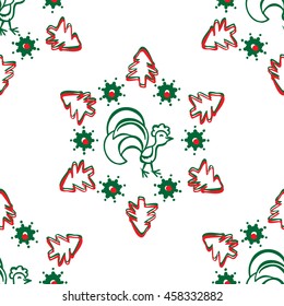 Colorful seamless pattern background with roosters. Symbol of 2017 year. Oriental happy new year illustration.