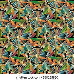 Colorful seamless pattern background wallpaper illustration with 3d  flowers, leaves, vintage decorative  floral ornaments. Abstract surface vector endless fabric pattern texture. 