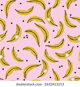 Colorful seamless pattern with bananas . Vector pink background, print, wrapping paper