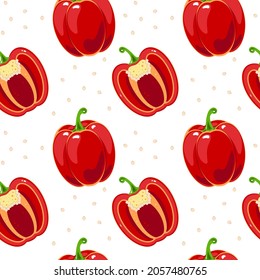 Colorful seamless pattern with bell peppers. Vector background in flat style.