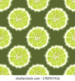 Colorful seamless pattern with bergamot slices. Hand drawn vector illustration.