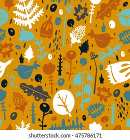 Colorful seamless pattern - birds in flowers - vector illustration.