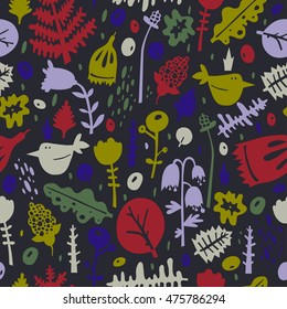 Colorful seamless pattern - birds in flowers - vector illustration.