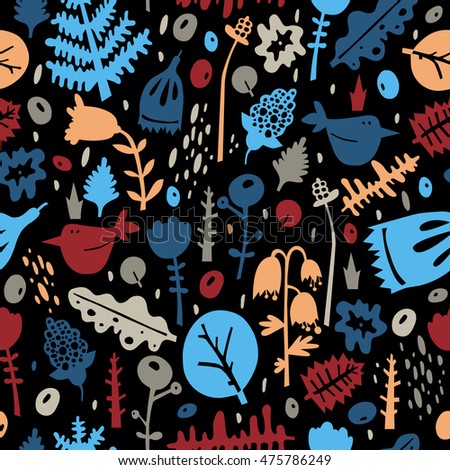 Colorful seamless pattern - birds in flowers - vector illustration.