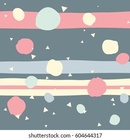 Colorful seamless pattern with blobs, triangles and lines. Pattern ideal for wrapping paper, wallpaper and textiles.