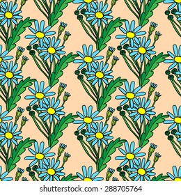 Colorful seamless pattern with blue daisies
