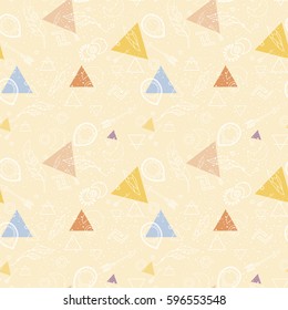 Colorful seamless pattern with boho style elements and geometric shapes