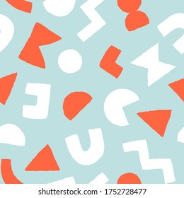 Farbiges, nahtloses Muster mit fett geometrischen Formen. Abstrakter Vektorhintergrund mit modernen skandinavischen Schnittelementen.