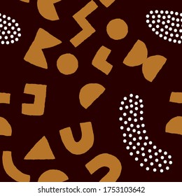 Patrón colorido y transparente con formas geométricas y puntos en negrita. Fondo abstracto vectorial con elementos modernos de corte escandinavo.