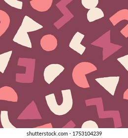 Colorful seamless pattern with bold geometric shapes. Vector abstract background with modern Scandinavian cut out elements.