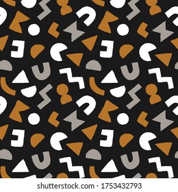 Colorful seamless pattern with bold geometric shapes. Vector abstract background with modern Scandinavian cut out elements.