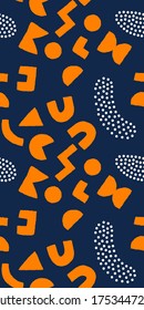 Colorful seamless pattern with bold geometric shapes and dots. Vector abstract background with modern Scandinavian cut out elements.