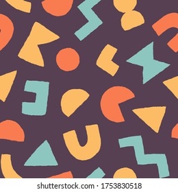 Farbiges, nahtloses Muster mit fett geometrischen Formen. Abstrakter Vektorhintergrund mit modernen skandinavischen Schnittelementen.