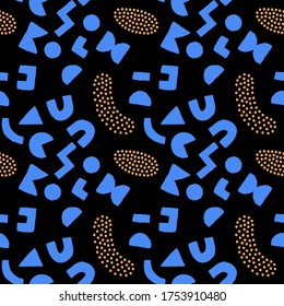 Patrón colorido y transparente con formas geométricas y puntos en negrita. Fondo abstracto vectorial con elementos modernos de corte escandinavo.