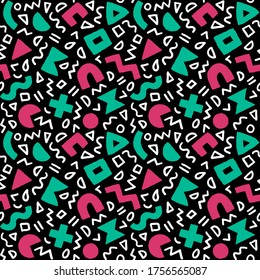 Patrón colorido y sin fisuras con formas geométricas audaces y pinceles. Fondo abstracto vectorial con elementos modernos de corte escandinavo.