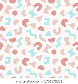 Colorful seamless pattern with bold geometric shapes. Vector abstract background with modern Scandinavian cut out elements.