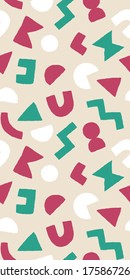 Colorful seamless pattern with bold geometric shapes. Vector abstract background with modern Scandinavian cut out elements.