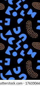 Colorful seamless pattern with bold geometric shapes and dots. Vector abstract background with modern Scandinavian cut out elements.