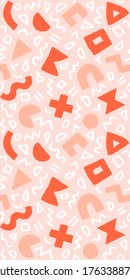 Colorful seamless pattern with bold geometric shapes and brushstrokes. Vector abstract background with modern Scandinavian cut out elements.