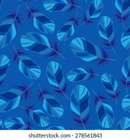 Colorful seamless pattern with bright abstract transparent feathers.