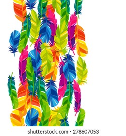 Colorful seamless pattern with bright abstract transparent feathers.