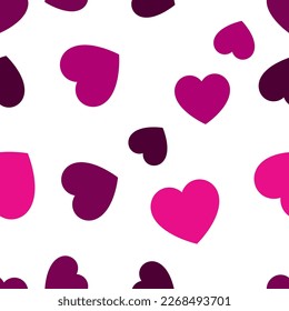 Colorful seamless pattern of bug pink and purple hearts. Suitable for printing on textile, fabric, wallpapers, postcards, wrappers