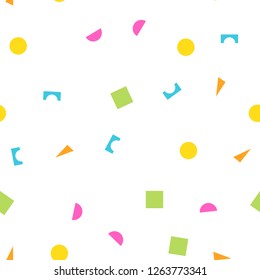 Colorful seamless pattern of building kit simple geometric shapes. Happy, funny and infantile theme. Abstract vector background.