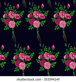 Colorful seamless pattern with bunch of roses. 