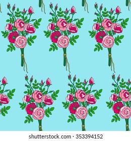 Colorful seamless pattern with bunch of roses. 