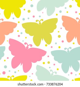 Colorful seamless pattern with butterfly. Wrapping paper, background. Vector illustration. 