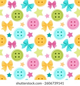 colorful seamless pattern with buttons and bows. Childrens theme. Vector illustration. 