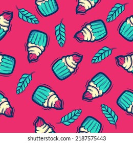 colorful seamless pattern cake and wheat vector