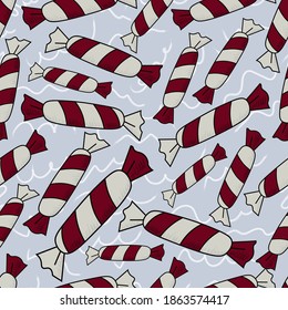 Colorido patrón sin fisuras con caramelos. Vector de caramelos para la web, para una tarjeta o para la reserva de recortes. concepto de Navidad. Ilustración vectorial.
