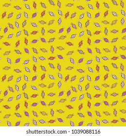 Colorful seamless pattern with candy abstract geometric style. Trendy vector background. On yellow, beige and neutral colors.