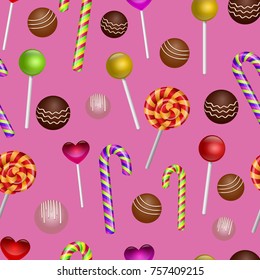 Colorful   seamless pattern with candy and lollipops. Festive vector illustration. 