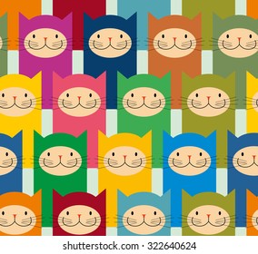 Colorful seamless pattern cats. Cute pets vector background.