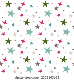 colorful seamless pattern with chaotic doodle stars different size 