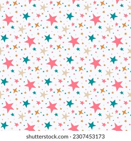 colorful seamless pattern with chaotic doodle stars different size 