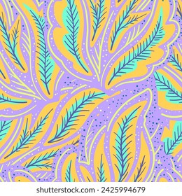 Patrón colorido sin costuras con elementos abstractos caóticos florales y psicodélicos. Ilustración vectorial.